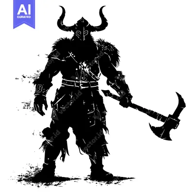 Silhouette of a Viking Warrior Holding a Large Axe