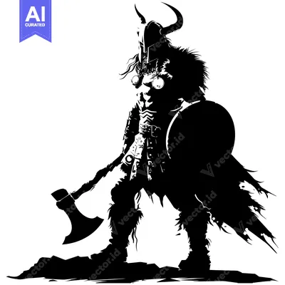 Aset premium populer: Silhouette of a Viking Warrior Holding an Axe and Shield