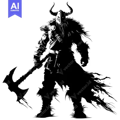 Aset premium populer: Black and White Silhouette of a Viking Warrior Holding an Axe