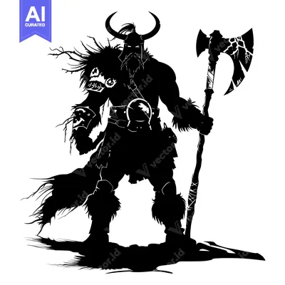 Aset premium populer: Silhouetted Viking Warrior Holding a Large Axe