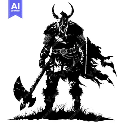 Premium design asset: A Black and White Silhouette of a Viking Warrior
