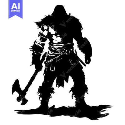 Silhouette of a Viking Warrior Holding an Axe