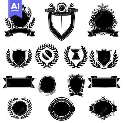 Premium design asset: Collection of Black and White Heraldic Design Elements