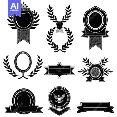 Aset desain premium: Collection of Black and White Laurel Wreath and Badge Designs
