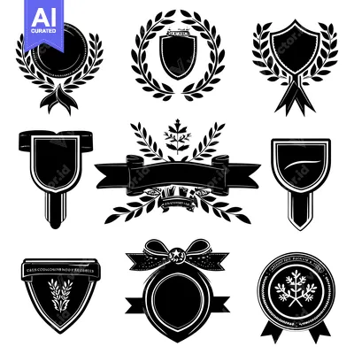 Popular premium asset: Set of Black and White Laurel Wreath Shields and Badges