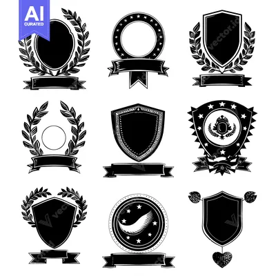 Aset desain premium: Collection of Black and White Blank Heraldic Emblems