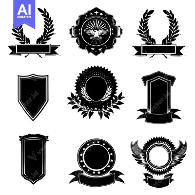Aset desain premium: Collection of Black and White Blank Heraldic and Award Emblems