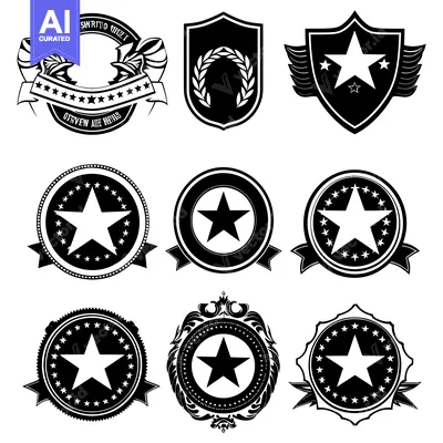 Popular premium asset: A Collection of Black and White Star-Shaped Emblems