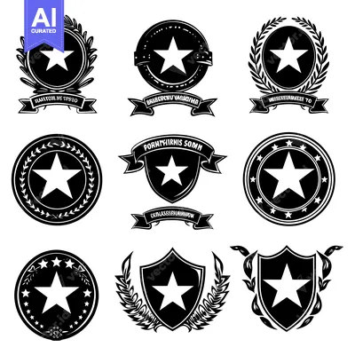 Premium design asset: Nine Black and White Star Emblems with Various Designs