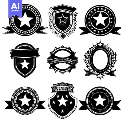 Popular premium asset: Collection of Black and White Star-Themed Badges and Emblems