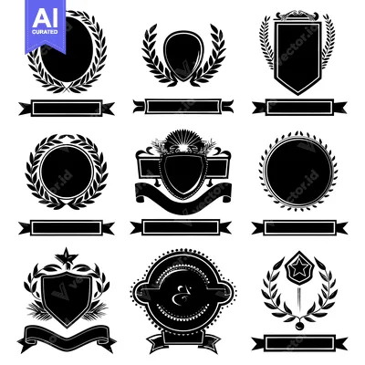 Aset premium populer: Collection of Black and White Laurel Wreath and Shield Design Elements