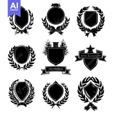 Collection of Black and White Shield and Laurel Wreath Designs