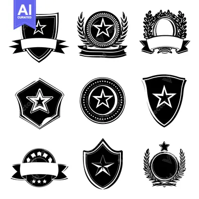 Aset premium populer: Collection of Black and White Star-Themed Heraldic Emblems