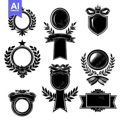 Aset premium populer: Collection of Black and White Blank Frames, Shields, and Ribbons with