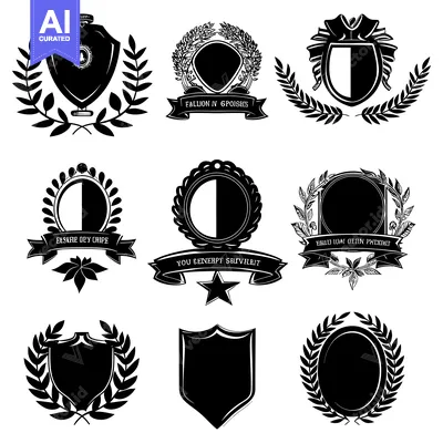 Aset premium populer: Collection of Black and White Shields with Laurels and Ribbons