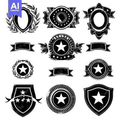 Aset premium populer: Collection of Black and White Star-Themed Badges and Emblems