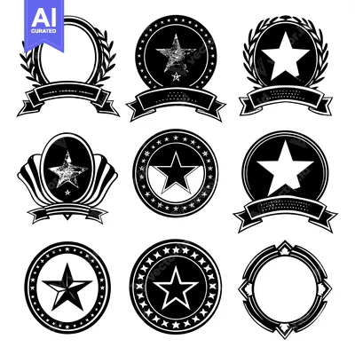 Popular premium asset: Nine Black and White Star-Shaped Emblems with Ribbons