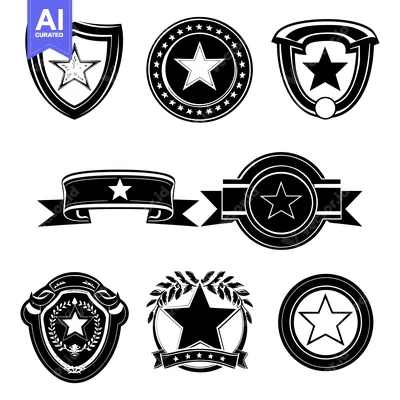 Aset premium populer: A Collection of Black and White Star-Shaped Emblems
