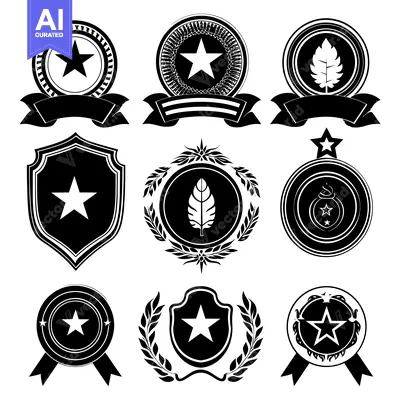 Premium design asset: Black and White Star and Leaf Design Elements