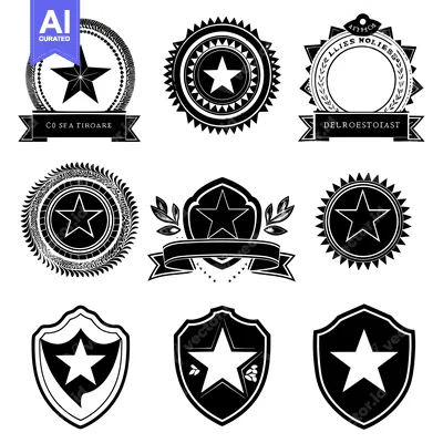Popular premium asset: A Collection of Black and White Star-Shaped Emblems with Various Desig