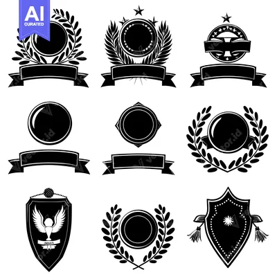 Aset premium populer: Blank Black and White Award Badges and Shields with Ribbons and Laurel