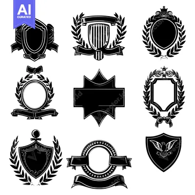 Aset premium populer: Collection of Nine Black and White Shield and Laurel Wreath Designs