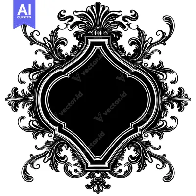 Aset desain premium: Ornate Black and White Floral Frame with Blank Center