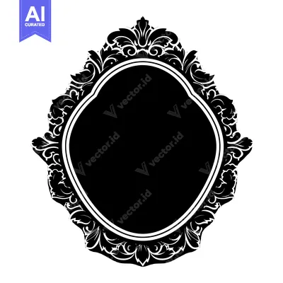 Aset desain premium: Ornate Black and White Frame with Detailed Floral Motifs
