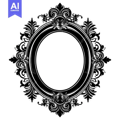 Aset premium populer: Ornate Black and White Oval Frame with Floral Design