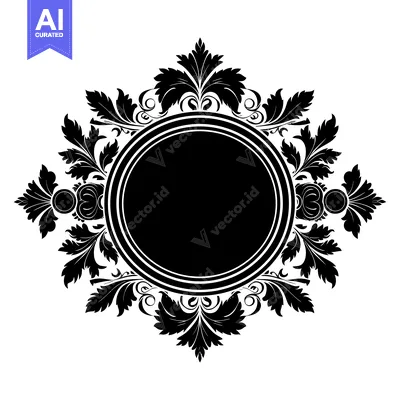 Aset desain premium: Black and White Ornate Frame with Floral Motifs