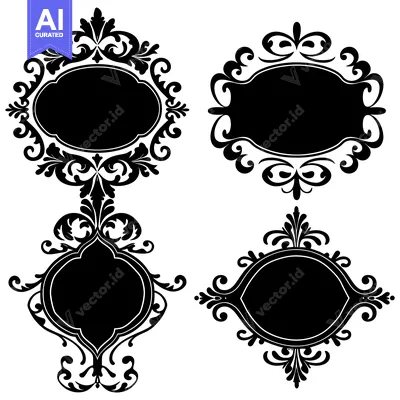 Aset premium populer: Four Ornate Black And White Frames With Floral Motifs