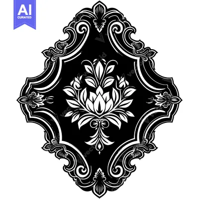 Aset desain premium: Black and White Floral Design with Elaborate Frame