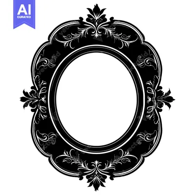 Aset premium populer: Ornate Black and White Oval Frame with Floral Motifs