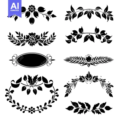 Aset premium populer: Set of Black Floral Design Elements with Branches, Leaves, and Flowers