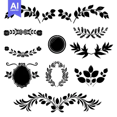 Aset desain premium: Black and White Floral and Leaf Design Elements