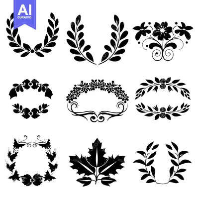 Popular premium asset: Collection of Nine Black and White Floral and Leaf Silhouettes