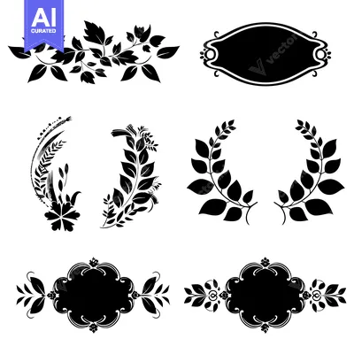 Aset desain premium: A Set of Black Floral Design Elements for Decoration