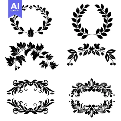 Premium design asset: Black and White Floral Decorative Frames