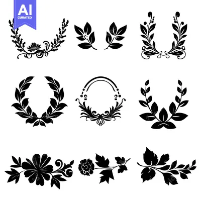 Aset premium populer: Set of Black and White Floral and Branch Silhouettes