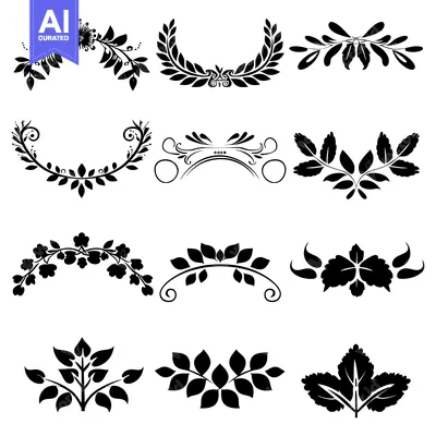 Popular premium asset: A Set of Black and White Floral and Leaf Designs