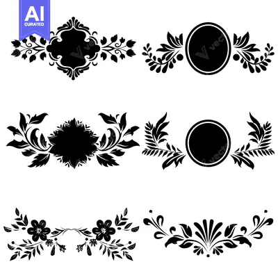 Aset desain premium: Black and White Floral Design Elements with Circles and Ornamental Sha