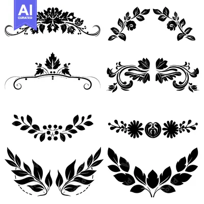 Aset premium populer: Six Black and White Floral Designs