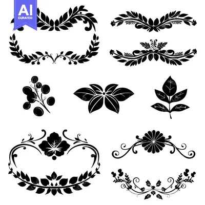 Aset desain premium: Set of Black and White Floral Design Elements