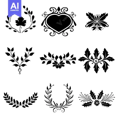 Aset premium populer: Nine Black and White Floral and Leaf Designs