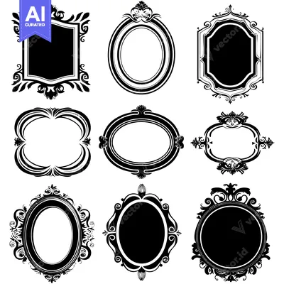 Aset premium populer: Collection of nine ornate, blank, vintage frames