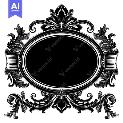 Popular premium asset: Ornate Black and White Oval Frame with Floral Accents