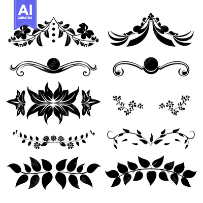 Aset premium populer: Collection of Black and White Floral and Leaf Decorative Elements