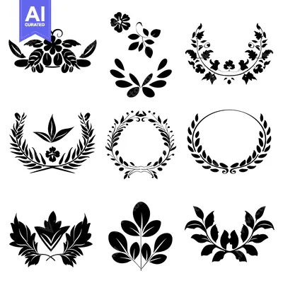 Aset desain premium: Collection of Nine Black and White Floral and Leaf Designs