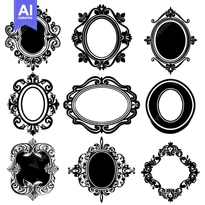 A Collection of Nine Ornate Black and White Frames