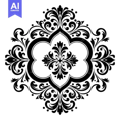 Premium design asset: Ornate Black and White Floral Pattern with Central Flower